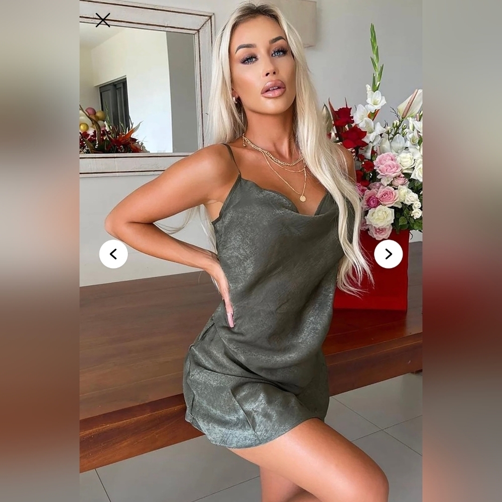 Fashion Nova /Olive - Slip Into My DM Satin Slip Dress- W Sz Small